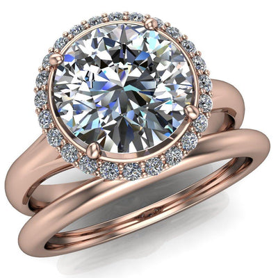 Everly Round Moissanite Exquisite Bravada Shank Halo Diamond Ring-Custom-Made Jewelry-Fire & Brilliance ®
