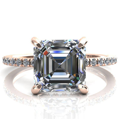 Ezili Asscher Moissanite 4 Claw Prong Micro Pave Diamond Sides Engagement Ring-Custom-Made Jewelry-Fire & Brilliance ®
