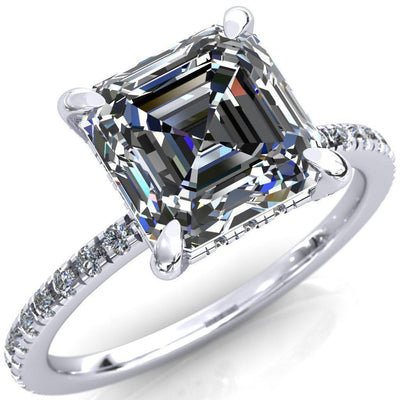 Ezili Asscher Moissanite 4 Claw Prong Micro Pave Diamond Sides Engagement Ring-Custom-Made Jewelry-Fire & Brilliance ®