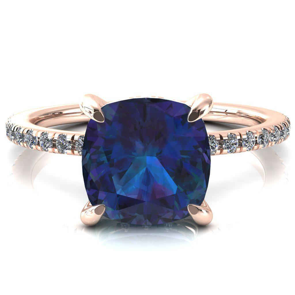 Ezili Cushion Alexandrite 4 Claw Prong Micro Pave Diamond Sides Engagement Ring-Custom-Made Jewelry-Fire & Brilliance ®