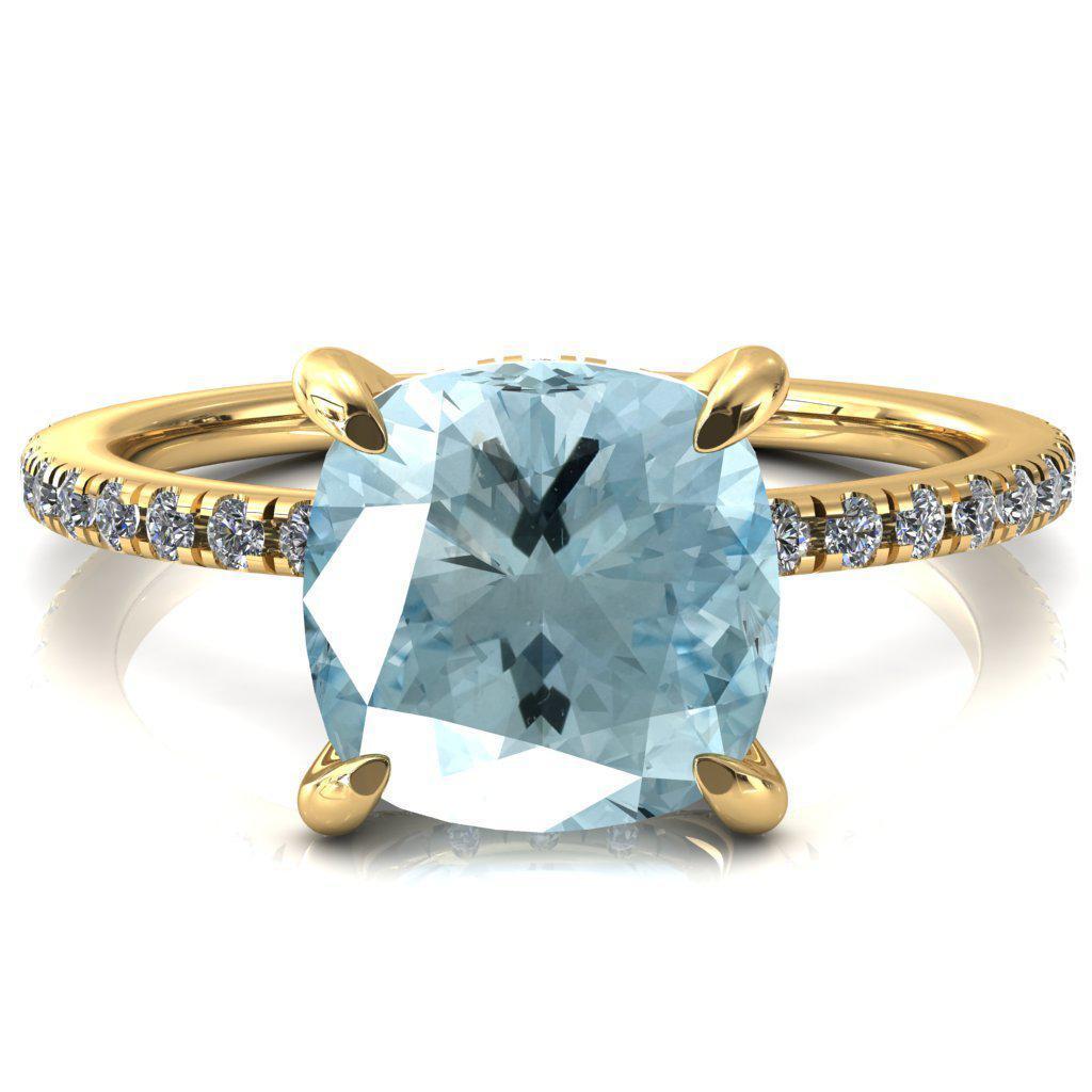 Ezili Cushion Aqua Blue Spinel 4 Claw Prong Micro Pave Diamond Sides Engagement Ring-Custom-Made Jewelry-Fire & Brilliance ®