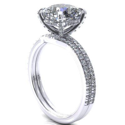 Ezili Cushion Moissanite 4 Claw Prong Micro Pave Diamond Sides Engagement Ring-Custom-Made Jewelry-Fire & Brilliance ®
