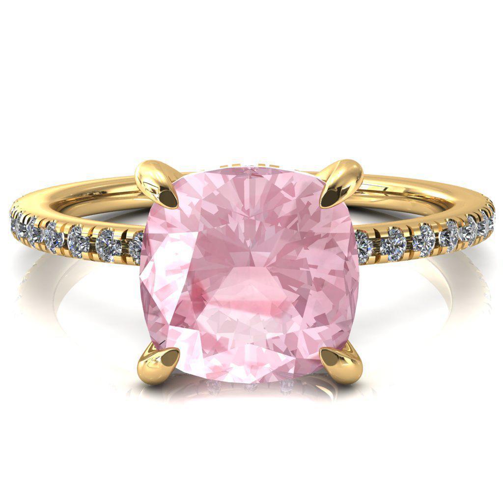 Ezili Cushion Pink Sapphire 4 Claw Prong Micro Pave Diamond Sides Engagement Ring-Custom-Made Jewelry-Fire & Brilliance ®