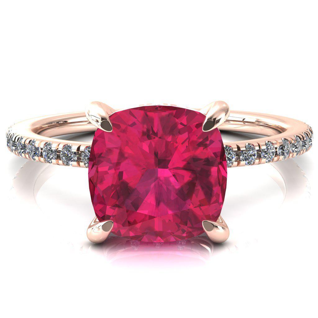 Ezili Cushion Ruby 4 Claw Prong Micro Pave Diamond Sides Engagement Ring-Custom-Made Jewelry-Fire & Brilliance ®