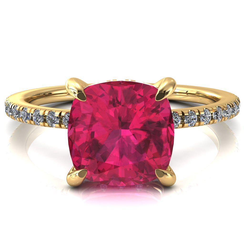 Ezili Cushion Ruby 4 Claw Prong Micro Pave Diamond Sides Engagement Ring-Custom-Made Jewelry-Fire & Brilliance ®