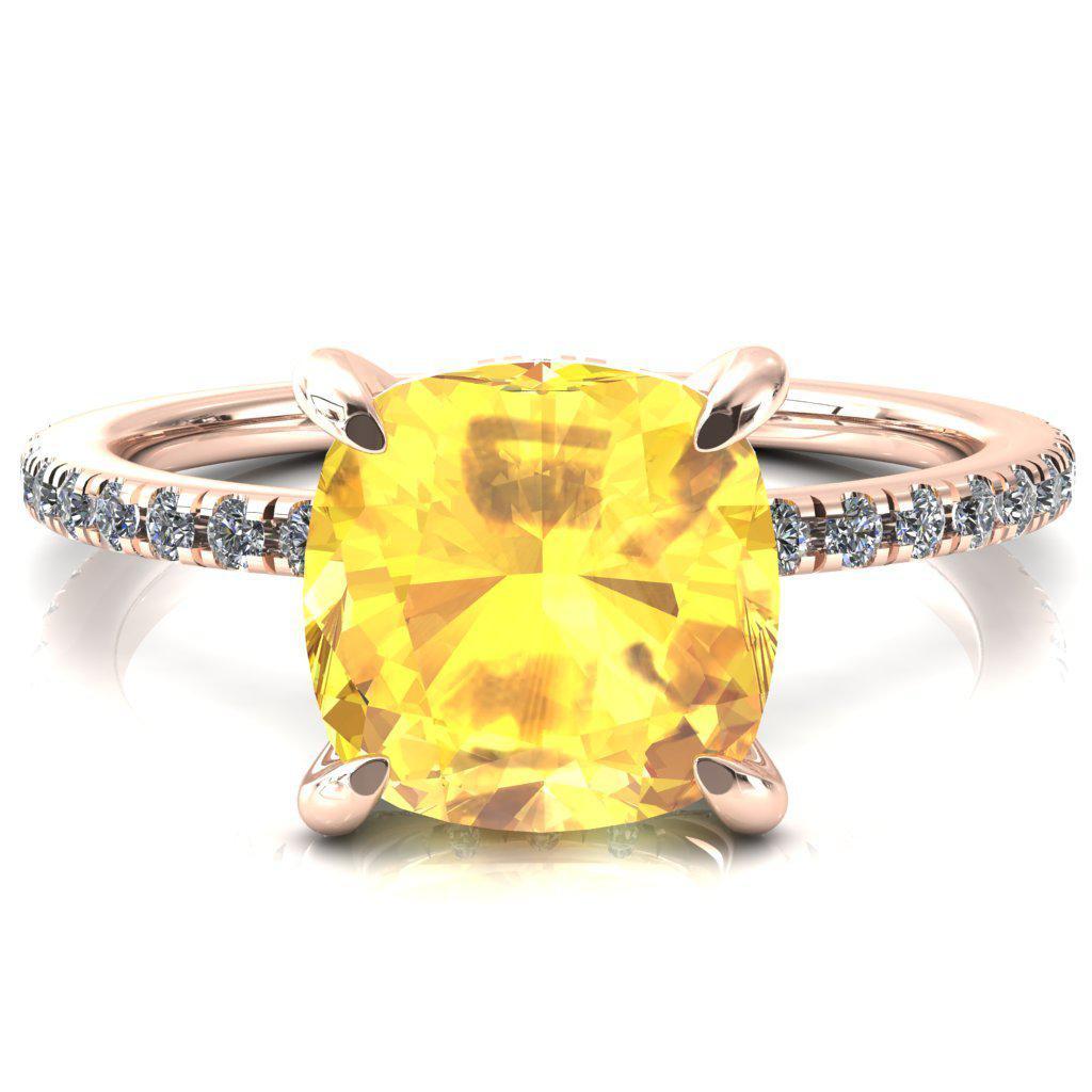Ezili Cushion Yellow Sapphire 4 Claw Prong Micro Pave Diamond Sides Engagement Ring-Custom-Made Jewelry-Fire & Brilliance ®