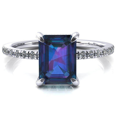 Ezili Emerald Alexandrite 4 Claw Prong Micro Pave Diamond Sides Engagement Ring-Custom-Made Jewelry-Fire & Brilliance ®