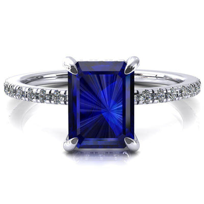Ezili Emerald Blue Sapphire 4 Claw Prong Micro Pave Diamond Sides Engagement Ring-Custom-Made Jewelry-Fire & Brilliance ®