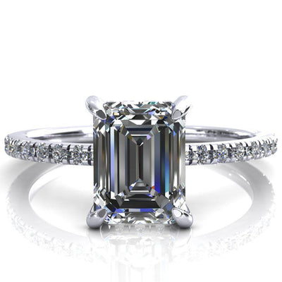 Ezili Emerald Moissanite 4 Claw Prong Micro Pave Diamond Sides Engagement Ring-Custom-Made Jewelry-Fire & Brilliance ®