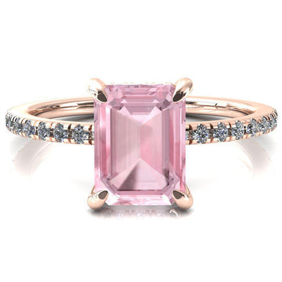 Ezili Emerald Pink Sapphire 4 Claw Prong Micro Pave Diamond Sides Engagement Ring-Custom-Made Jewelry-Fire & Brilliance ®