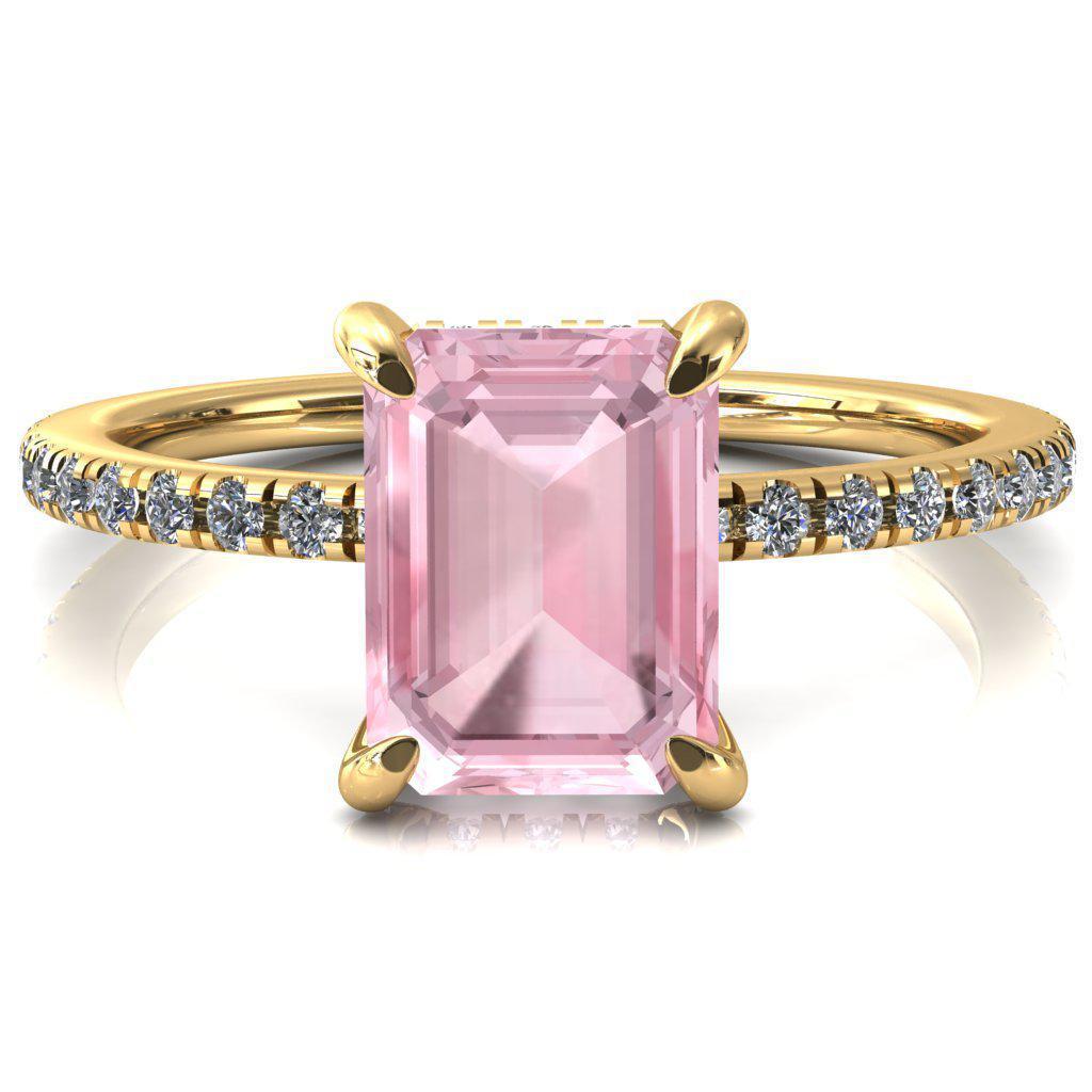 Ezili Emerald Pink Sapphire 4 Claw Prong Micro Pave Diamond Sides Engagement Ring-Custom-Made Jewelry-Fire & Brilliance ®