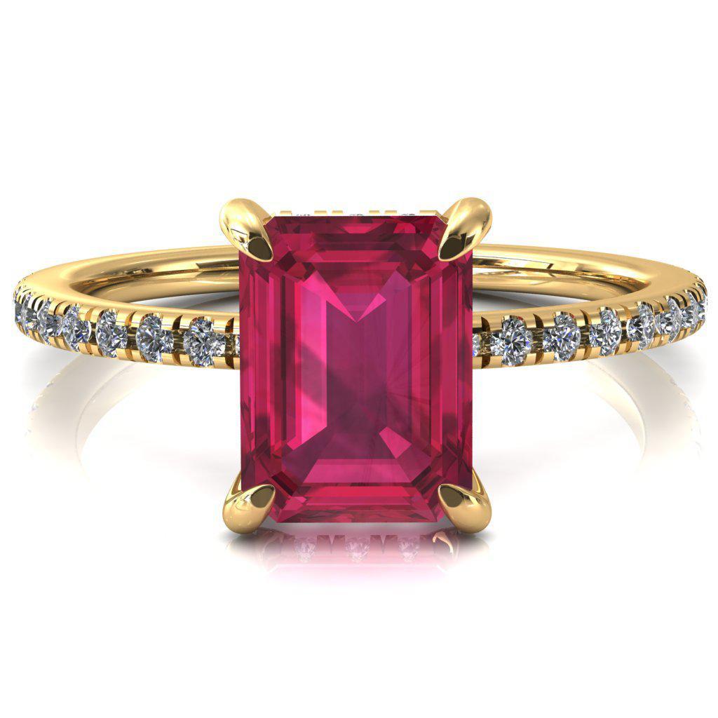 Ezili Emerald Ruby 4 Claw Prong Micro Pave Diamond Sides Engagement Ring-Custom-Made Jewelry-Fire & Brilliance ®