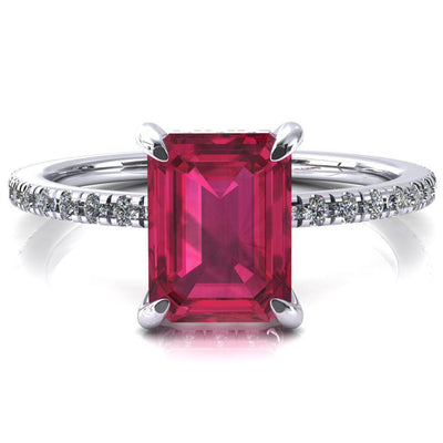 Ezili Emerald Ruby 4 Claw Prong Micro Pave Diamond Sides Engagement Ring-Custom-Made Jewelry-Fire & Brilliance ®