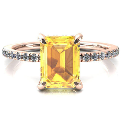 Ezili Emerald Yellow Sapphire 4 Claw Prong Micro Pave Diamond Sides Engagement Ring-Custom-Made Jewelry-Fire & Brilliance ®