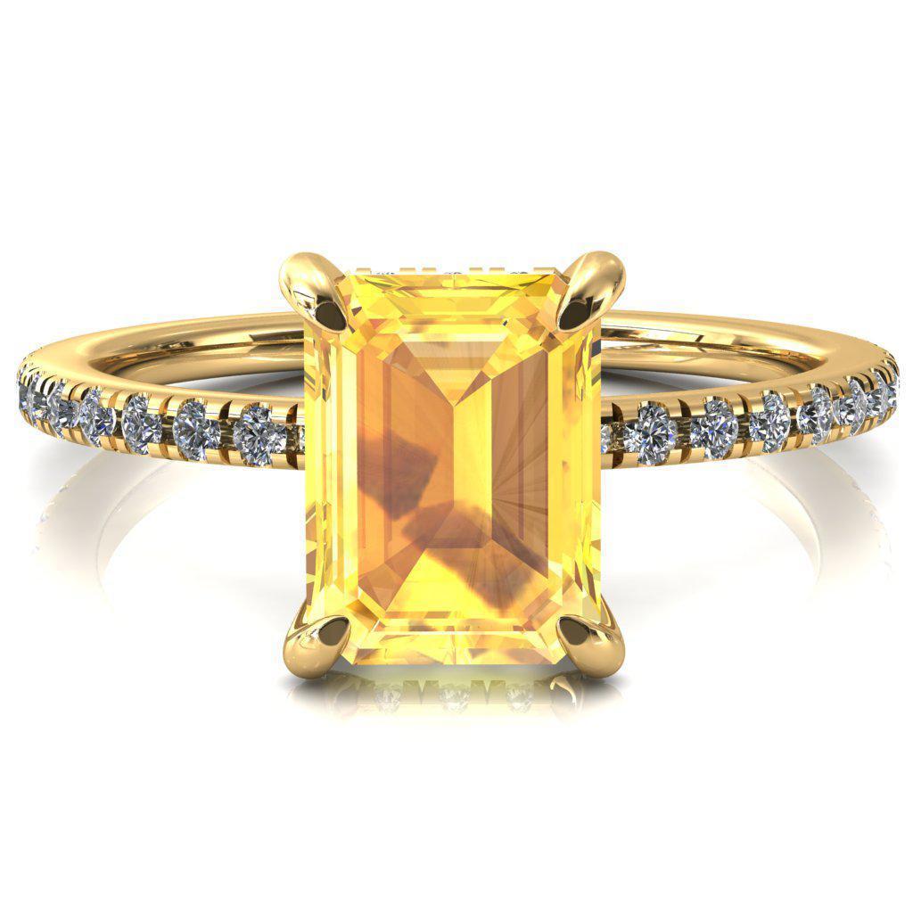 Ezili Emerald Yellow Sapphire 4 Claw Prong Micro Pave Diamond Sides Engagement Ring-Custom-Made Jewelry-Fire & Brilliance ®