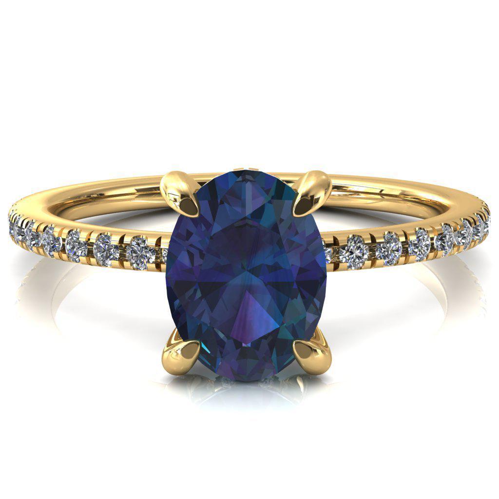 Ezili Oval Alexandrite 4 Claw Prong Micro Pave Diamond Sides Engagement Ring-Custom-Made Jewelry-Fire & Brilliance ®