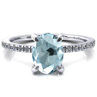 Ezili Oval Aqua Blue Spinel 4 Claw Prong Micro Pave Diamond Sides Engagement Ring-Custom-Made Jewelry-Fire & Brilliance ®