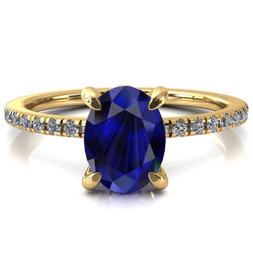 Ezili Oval Blue Sapphire 4 Claw Prong Micro Pave Diamond Sides Engagement Ring-Custom-Made Jewelry-Fire & Brilliance ®