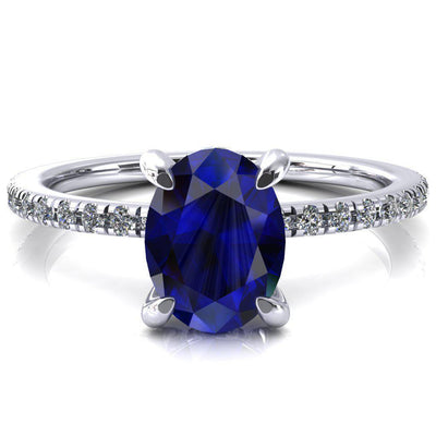 Ezili Oval Blue Sapphire 4 Claw Prong Micro Pave Diamond Sides Engagement Ring-Custom-Made Jewelry-Fire & Brilliance ®