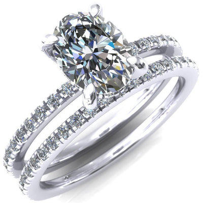 Ezili Oval Moissanite 4 Claw Prong Micro Pave Diamond Sides Engagement Ring-Custom-Made Jewelry-Fire & Brilliance ®
