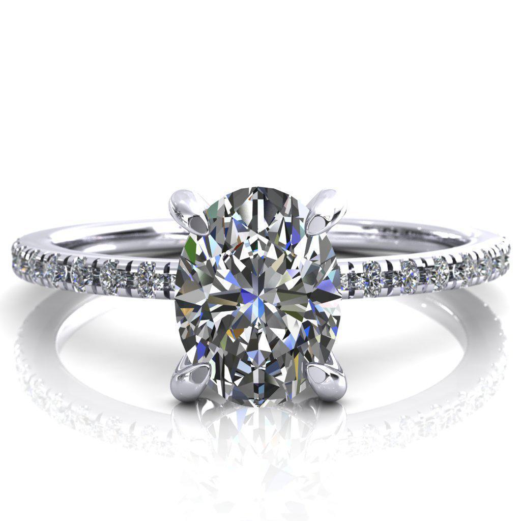 Ezili Oval Moissanite 4 Claw Prong Micro Pave Diamond Sides Engagement Ring-Custom-Made Jewelry-Fire & Brilliance ®