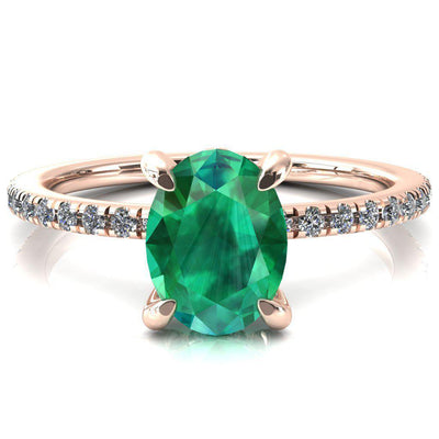 Ezili Oval Emerald 4 Claw Prong Micro Pave Diamond Sides Engagement Ring-Custom-Made Jewelry-Fire & Brilliance ®