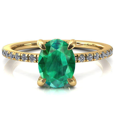 Ezili Oval Emerald 4 Claw Prong Micro Pave Diamond Sides Engagement Ring-Custom-Made Jewelry-Fire & Brilliance ®