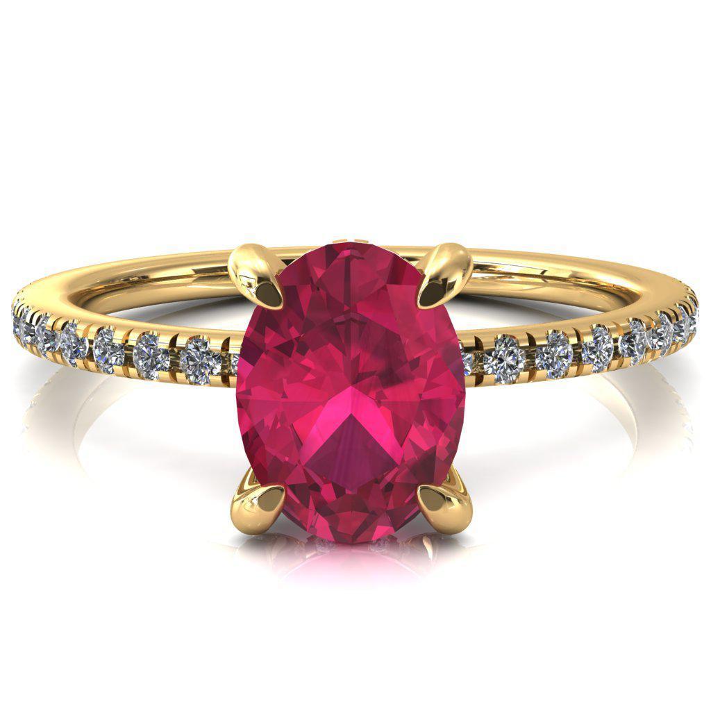 Ezili Oval Ruby 4 Claw Prong Micro Pave Diamond Sides Engagement Ring-Custom-Made Jewelry-Fire & Brilliance ®