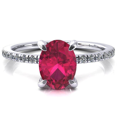 Ezili Oval Ruby 4 Claw Prong Micro Pave Diamond Sides Engagement Ring-Custom-Made Jewelry-Fire & Brilliance ®