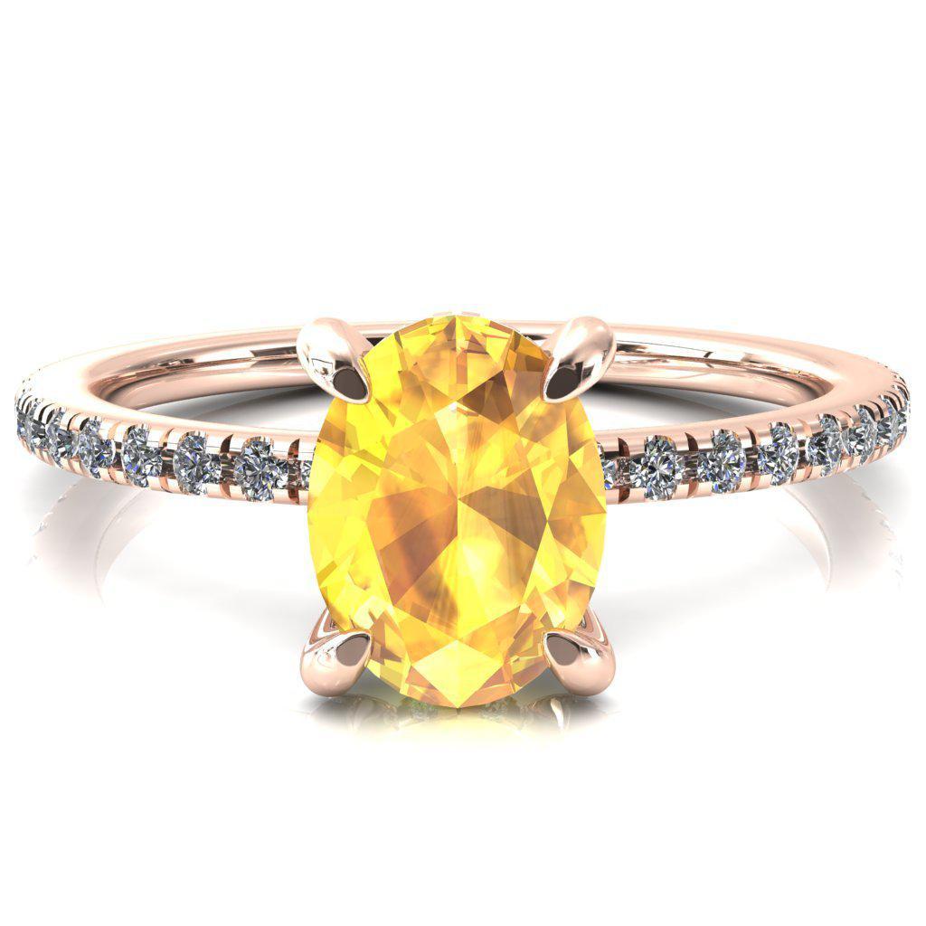 Ezili Oval Yellow Sapphire 4 Claw Prong Micro Pave Diamond Sides Engagement Ring-Custom-Made Jewelry-Fire & Brilliance ®