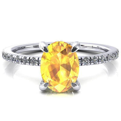 Ezili Oval Yellow Sapphire 4 Claw Prong Micro Pave Diamond Sides Engagement Ring-Custom-Made Jewelry-Fire & Brilliance ®