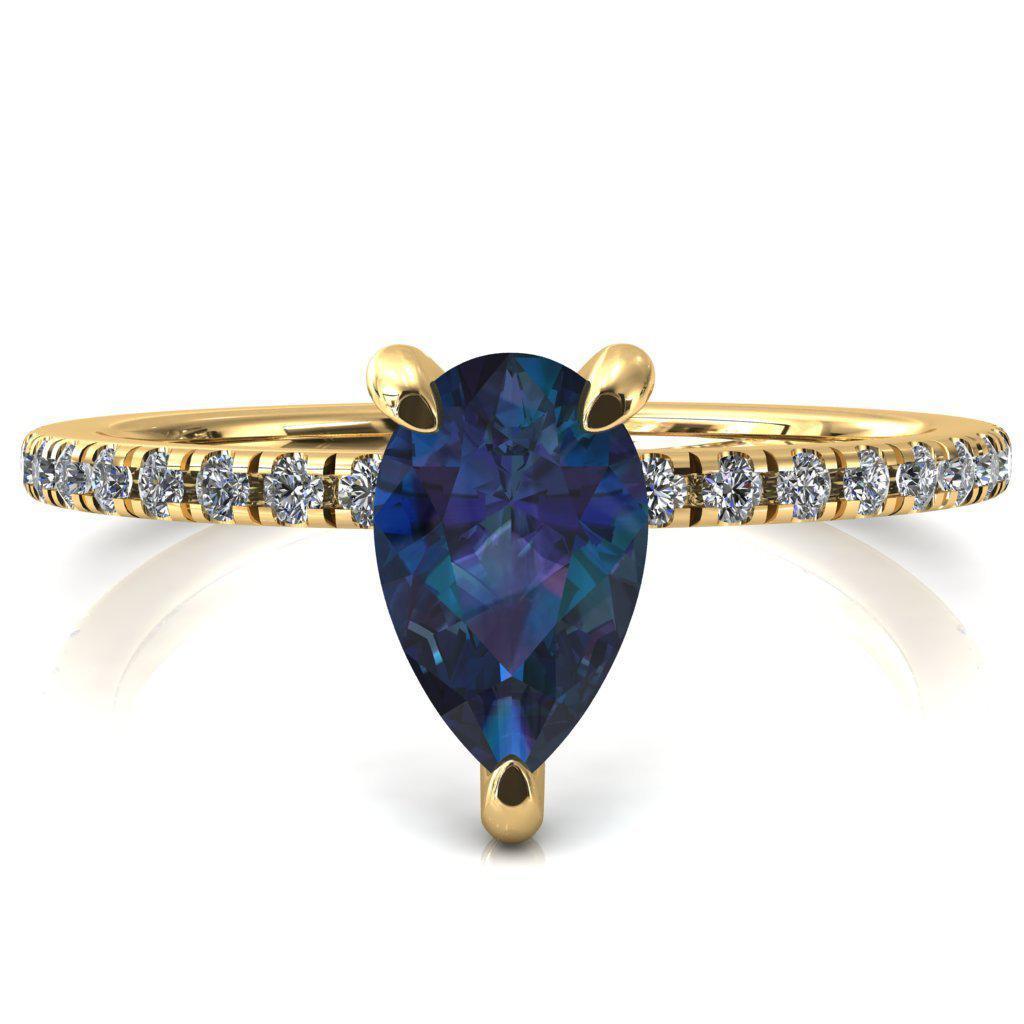 Ezili Pear Alexandrite 3 Claw Prong Micro Pave Diamond Sides Engagement Ring-FIRE & BRILLIANCE