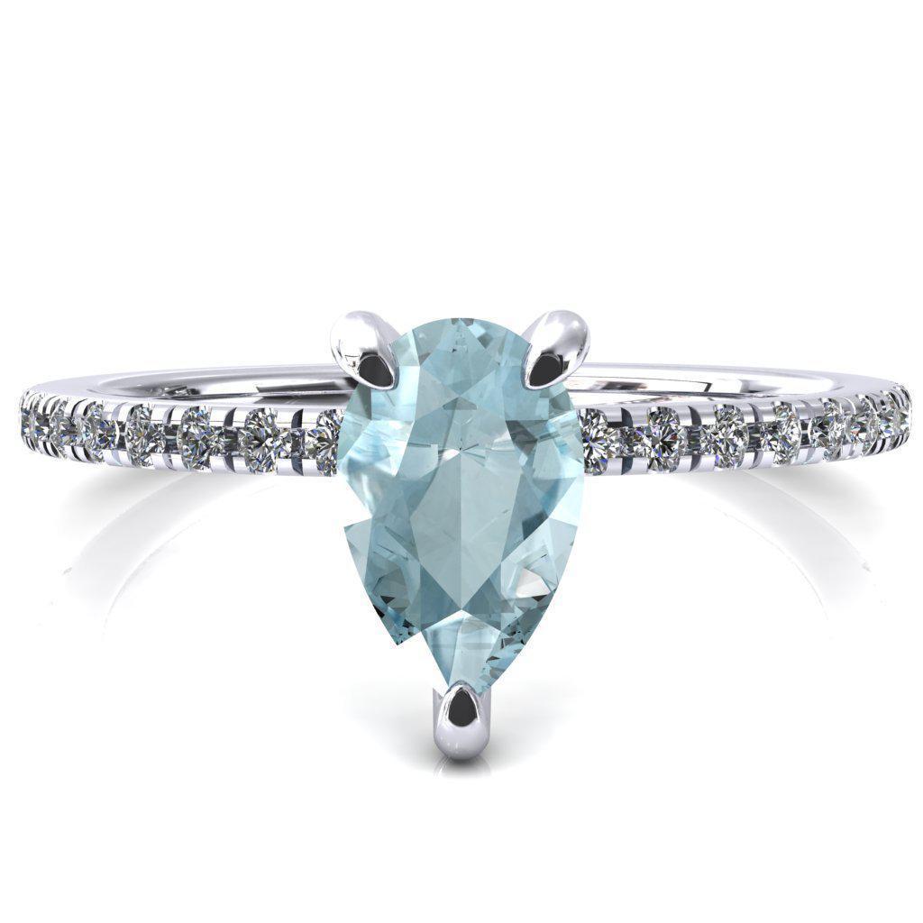 Ezili Pear Aqua Blue Spinel 3 Claw Prong Micro Pave Diamond Sides Engagement Ring-FIRE & BRILLIANCE