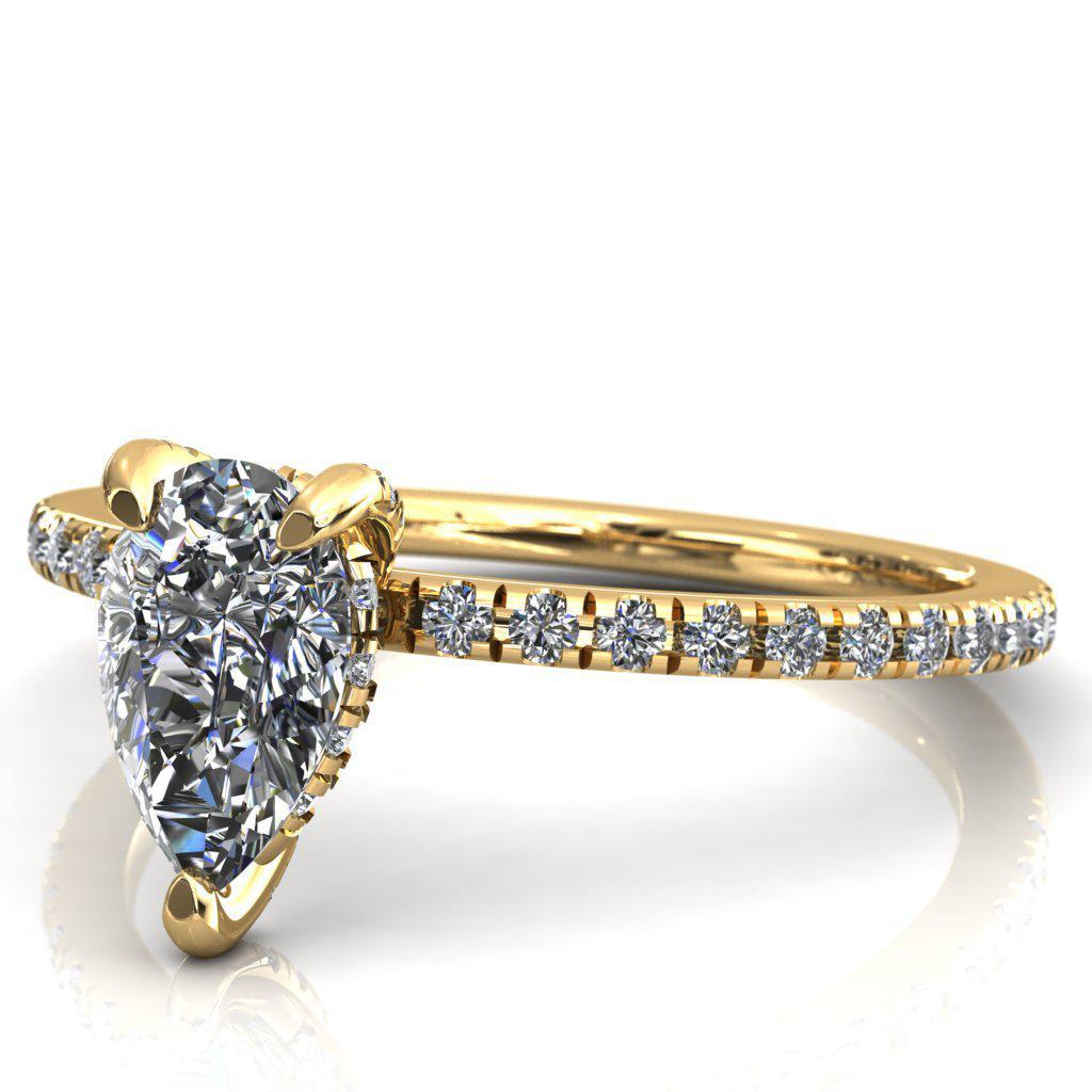 Ezili Pear Moissanite 3 Claw Prong Micro Pave Diamond Sides Engagement Ring-Custom-Made Jewelry-Fire & Brilliance ®