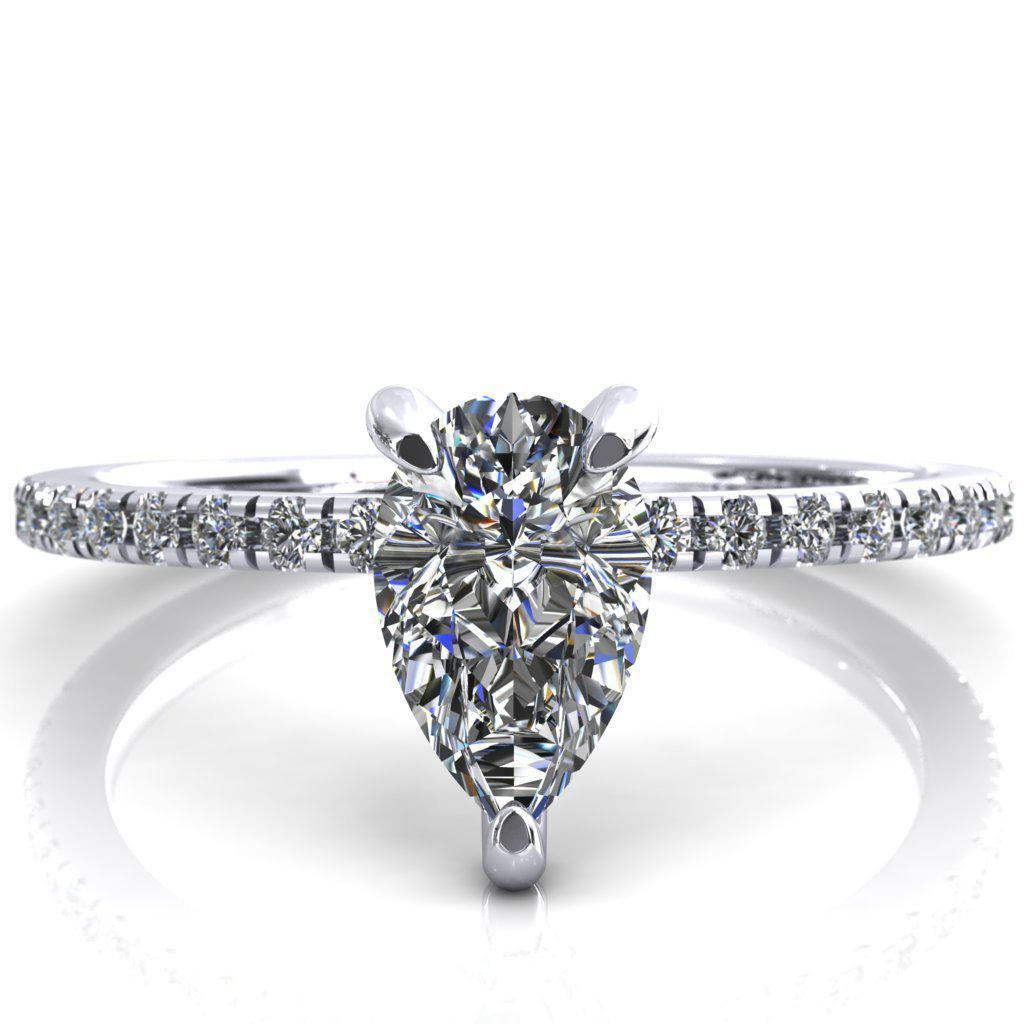 Ezili Pear Moissanite 3 Claw Prong Micro Pave Diamond Sides Engagement Ring-Custom-Made Jewelry-Fire & Brilliance ®