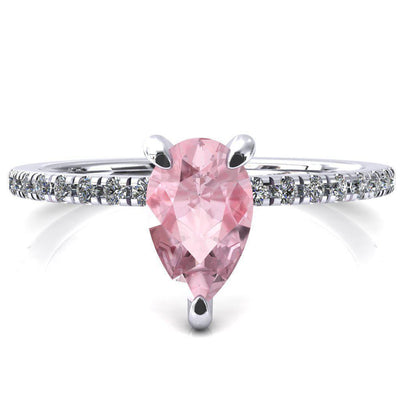 Ezili Pear Pink Sapphire 3 Claw Prong Micro Pave Diamond Sides Engagement Ring-FIRE & BRILLIANCE