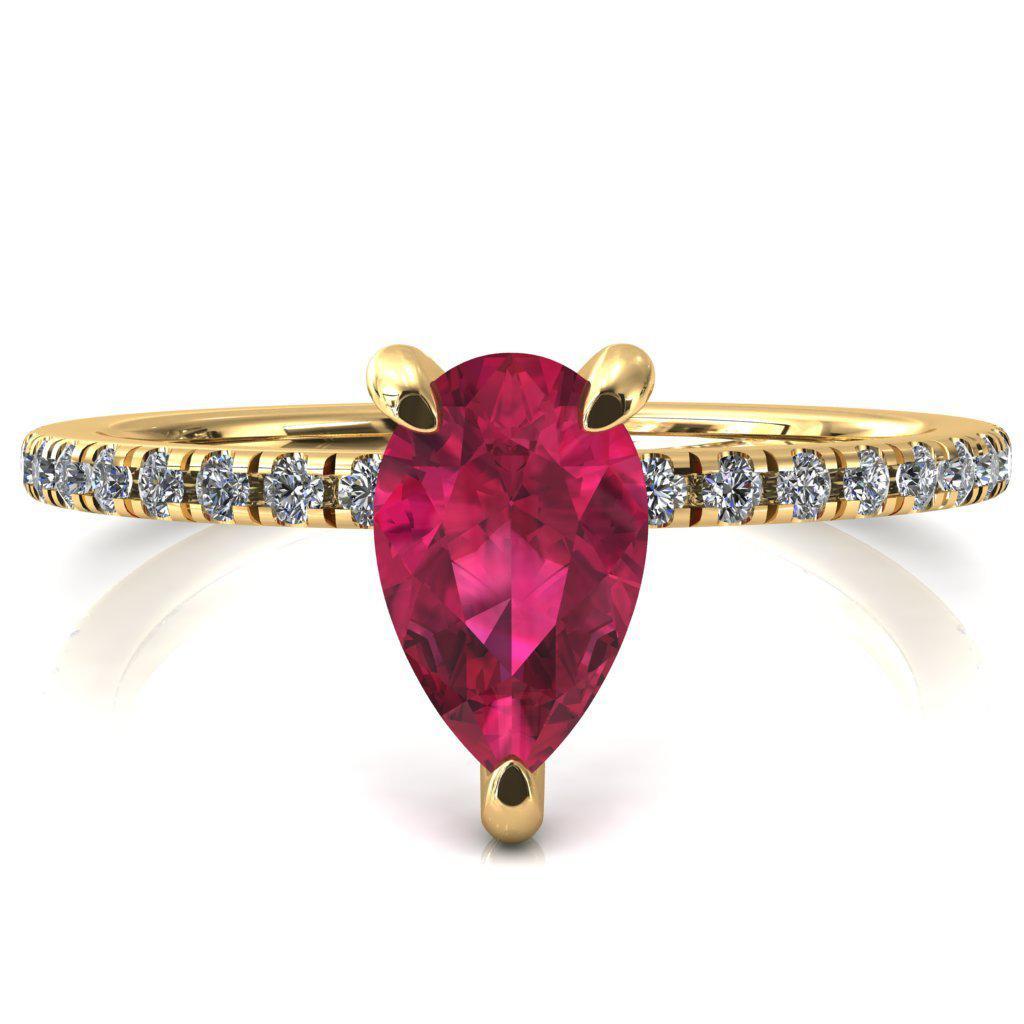 Ezili Pear Ruby 3 Claw Prong Micro Pave Diamond Sides Engagement Ring-FIRE & BRILLIANCE