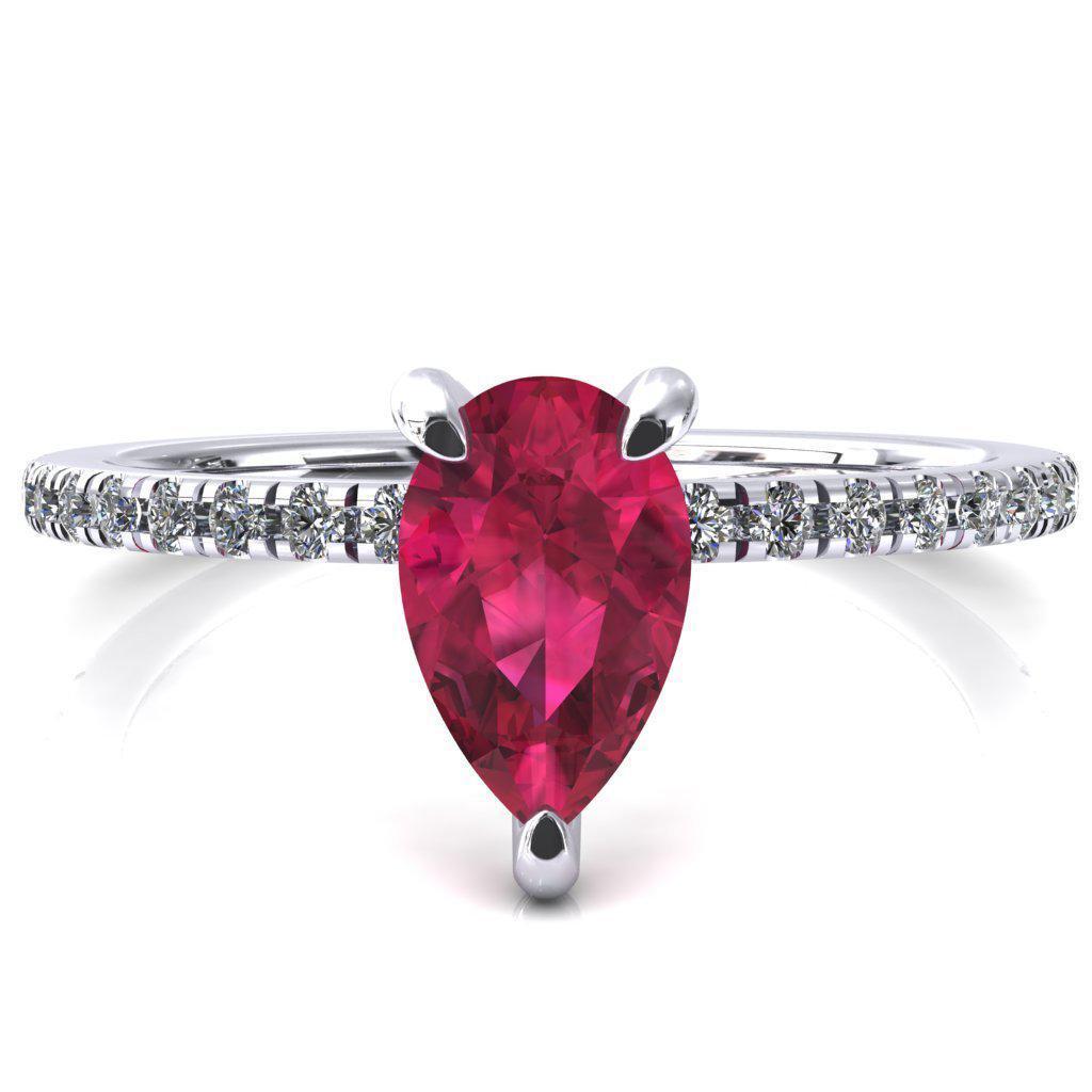 Ezili Pear Ruby 3 Claw Prong Micro Pave Diamond Sides Engagement Ring-FIRE & BRILLIANCE