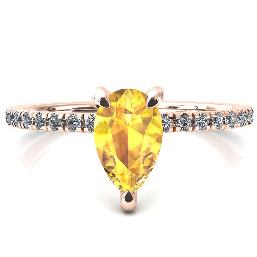 Ezili Pear Yellow Sapphire 3 Claw Prong Micro Pave Diamond Sides Engagement Ring-FIRE & BRILLIANCE