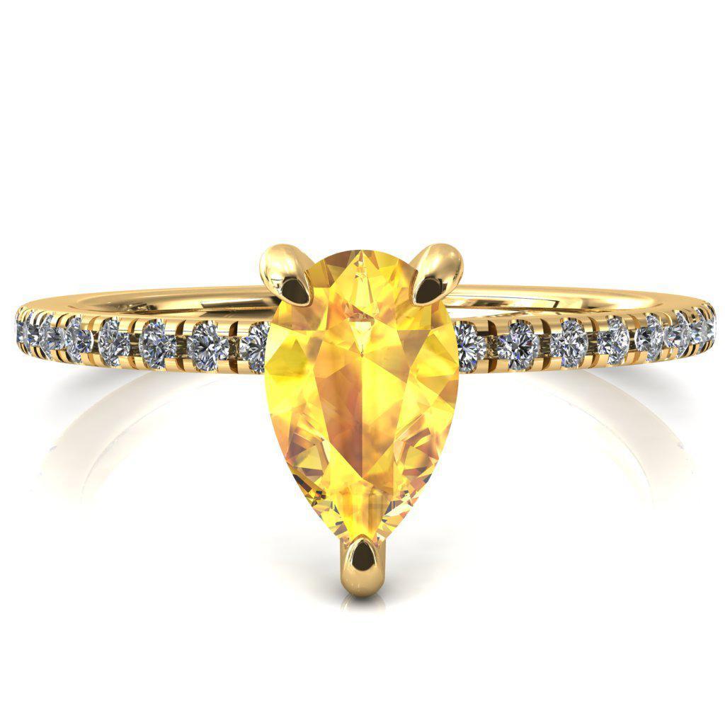 Ezili Pear Yellow Sapphire 3 Claw Prong Micro Pave Diamond Sides Engagement Ring-FIRE & BRILLIANCE