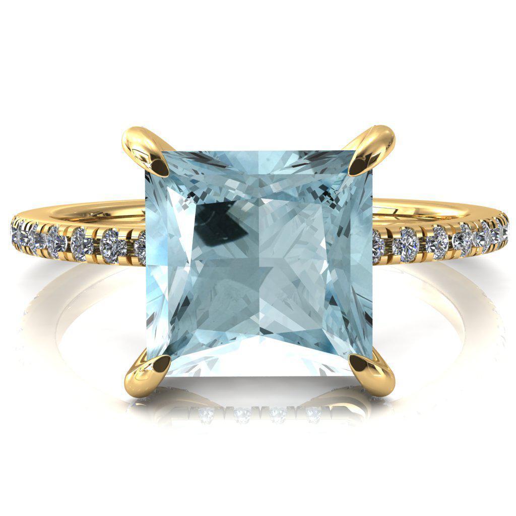 Ezili Princess Aqua Blue Spinel 4 Claw Prong Micro Pave Diamond Sides Engagement Ring-FIRE & BRILLIANCE