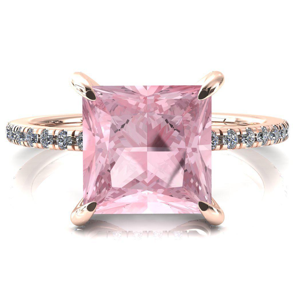 Ezili Princess Pink Sapphire 4 Claw Prong Micro Pave Diamond Sides Engagement Ring-FIRE & BRILLIANCE