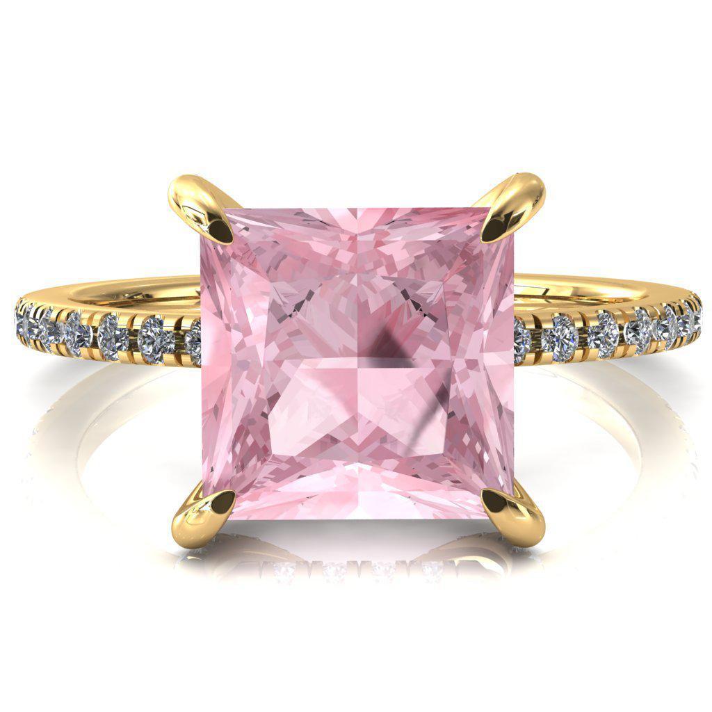 Ezili Princess Pink Sapphire 4 Claw Prong Micro Pave Diamond Sides