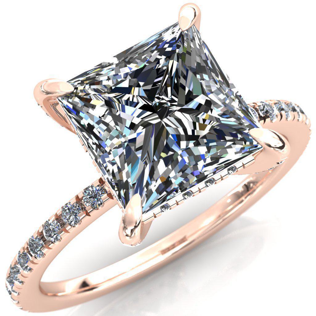 Ezili Princess/Square Moissanite 4 Claw Prong Micro Pave Diamond Sides Engagement Ring-Custom-Made Jewelry-Fire & Brilliance ®