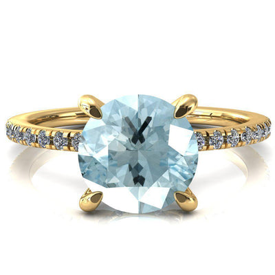 Ezili Round Aqua Blue Spinel 4 Claw Prong Micro Pave Diamond Sides Engagement Ring-Custom-Made Jewelry-Fire & Brilliance ®