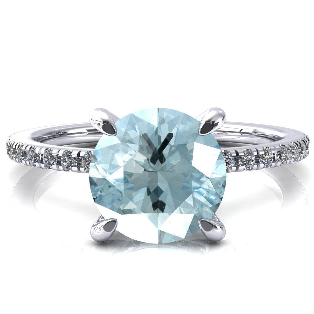 Ezili Round Aqua Blue Spinel 4 Claw Prong Micro Pave Diamond Sides Engagement Ring-Custom-Made Jewelry-Fire & Brilliance ®