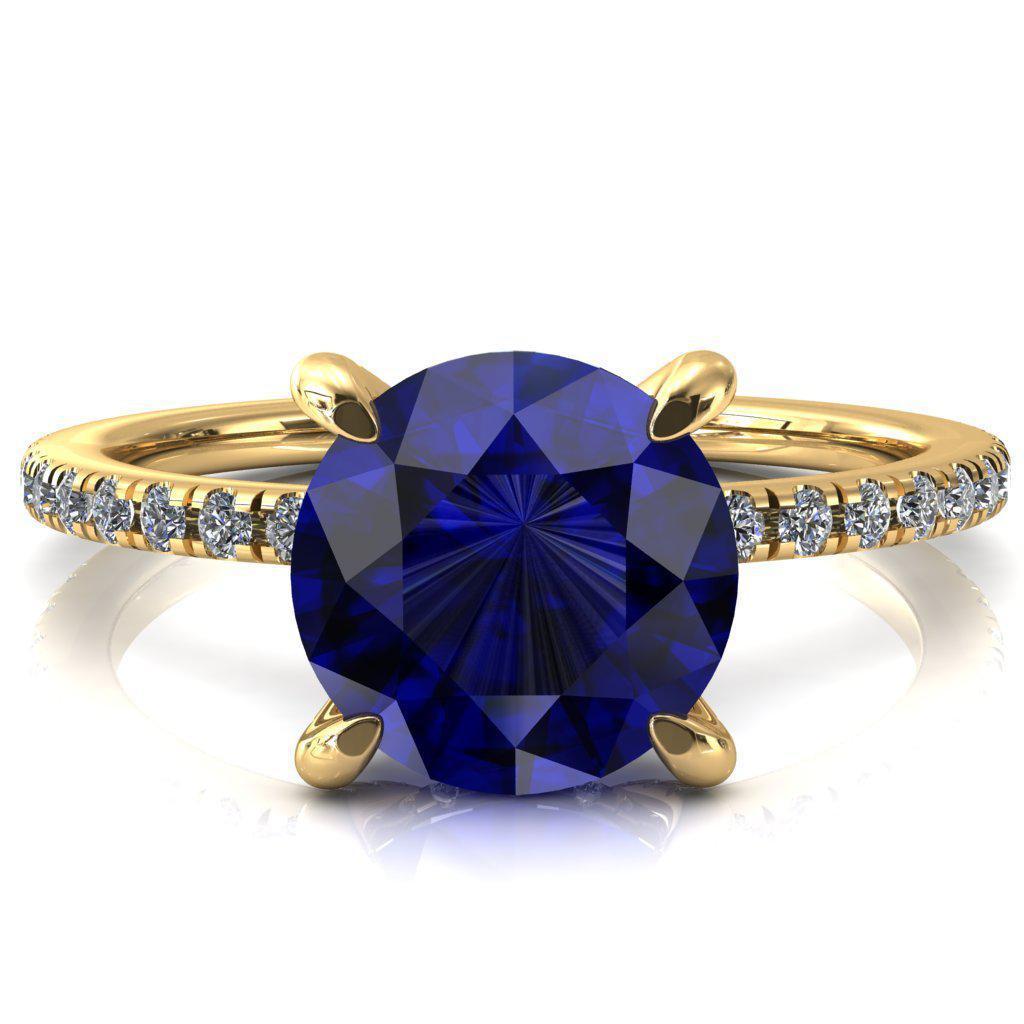 Ezili Round Blue Sapphire 4 Claw Prong Micro Pave Diamond Sides Engagement Ring-Custom-Made Jewelry-Fire & Brilliance ®