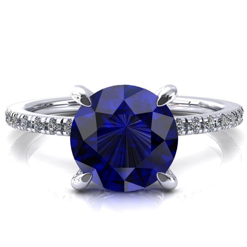 Ezili Round Blue Sapphire 4 Claw Prong Micro Pave Diamond Sides Engagement Ring-Custom-Made Jewelry-Fire & Brilliance ®