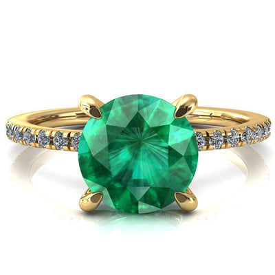 Ezili Round Emerald 4 Claw Prong Micro Pave Diamond Sides Engagement Ring-Custom-Made Jewelry-Fire & Brilliance ®