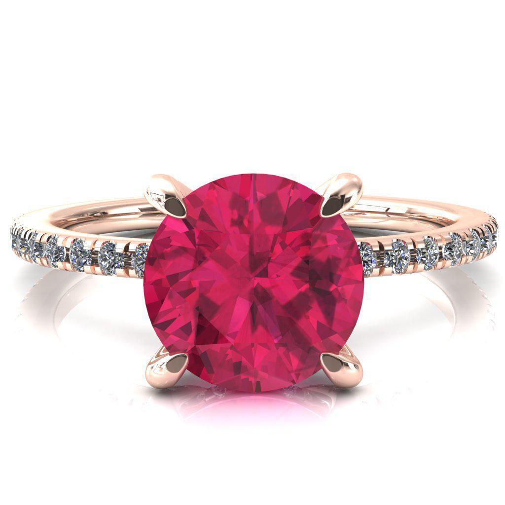 Ezili Round Ruby 4 Claw Prong Micro Pave Diamond Sides Engagement Ring-Custom-Made Jewelry-Fire & Brilliance ®